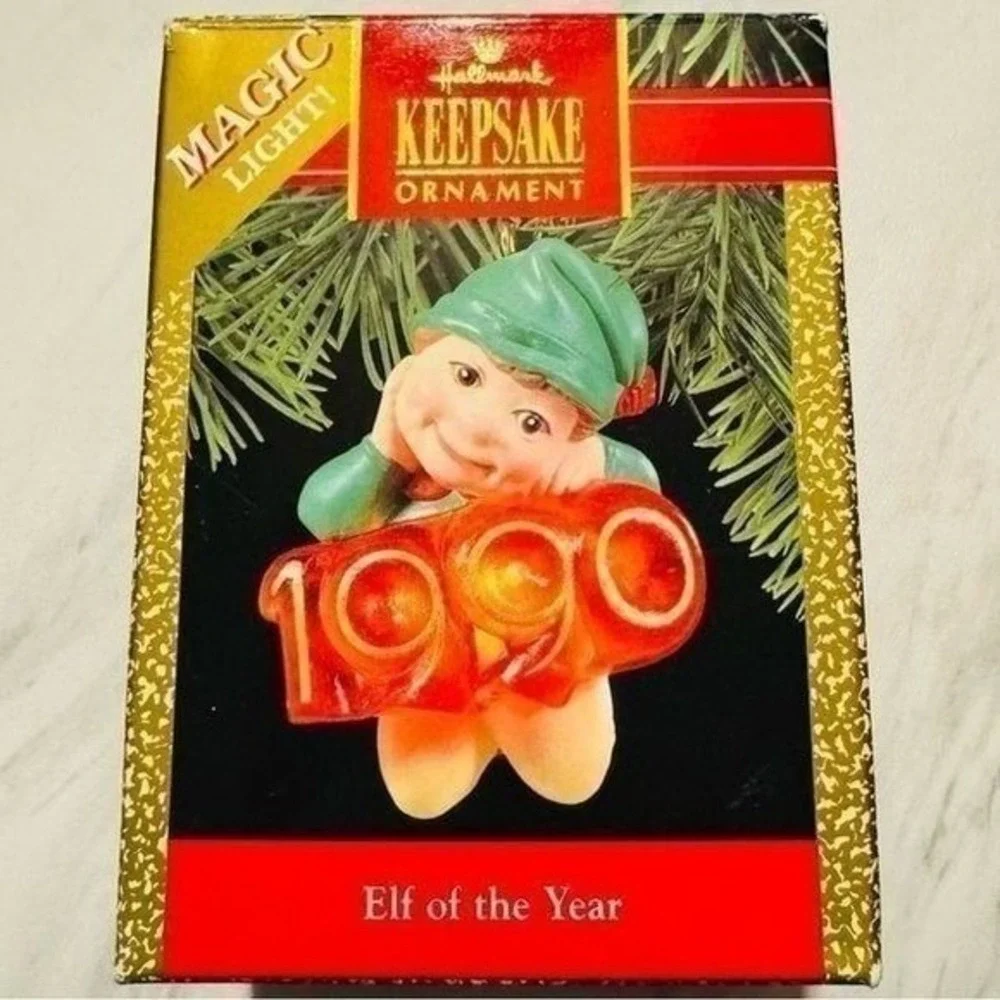 Hallmark Keepsake 1990 Elf of the Year Light Up Ornament, Vintage, Christmas NIB